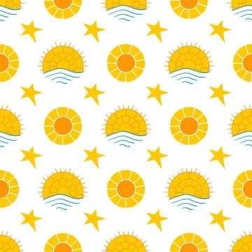 Seamless pattern with orange sun Stock Illustration