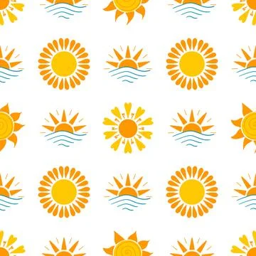 Seamless pattern with orange sun Stock Illustration