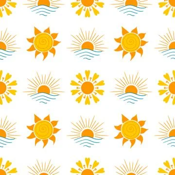 Seamless pattern with orange sun Stock Illustration