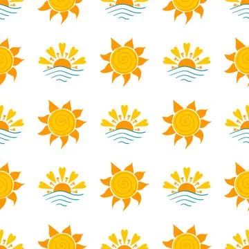 Seamless pattern with orange sun Stock Illustration