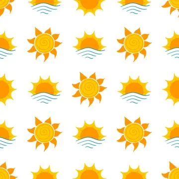 Seamless pattern with orange sun Stock Illustration