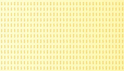 Seamless pattern of the orange symbols of dollar currency on yellow backgroun Stock Illustration