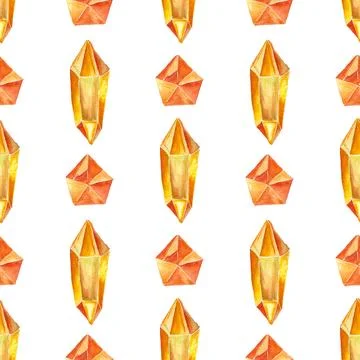 Seamless pattern of orange topaz, amber or citrine, hand drawn watercolor Illustrazione stock