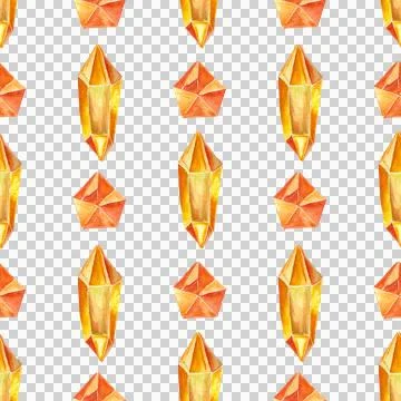 Seamless pattern of orange topaz, amber or citrine, hand drawn watercolor Illustrazione stock
