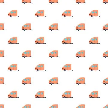 Seamless pattern with orange travel trailer caravan Stock Illustration