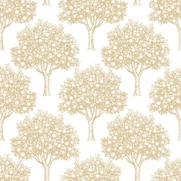 Seamless pattern with orange trees Stock Illustration