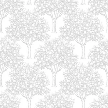 Seamless pattern with orange trees Stock Illustration