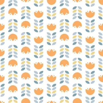 Seamless pattern with orange tulips and leaves Stock Illustration
