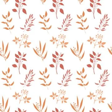 Seamless pattern with orange twigs silhouette Stock Illustration