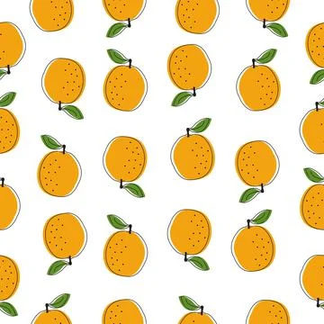 Seamless pattern with orange on white background. Citrus fruit flat vector Illustrazione stock