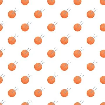Seamless pattern with orange yarn balls and knitting needles Stock Illustration