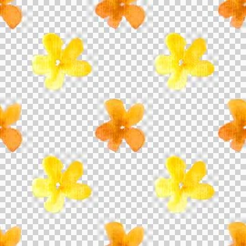 Seamless pattern of orange yellow flowers, hand drawn watercolor on white Illustrazione stock