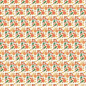 A seamless pattern with oranges and green fruits and leaves. Stock Illustration