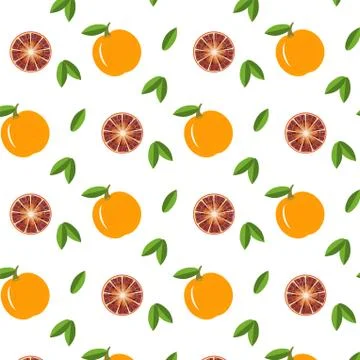 Seamless pattern with oranges and leaves. Vector texture illustration. Stock Illustration