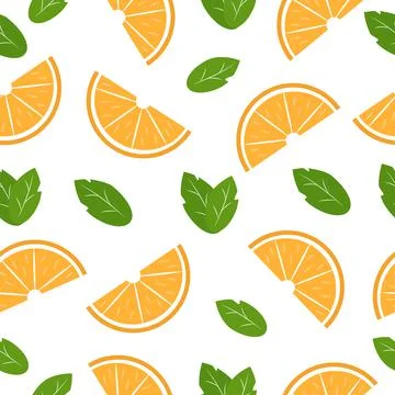 Seamless pattern with oranges and mint leaves on a white background Illustrazione stock