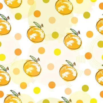 Seamless pattern with oranges and polka dots Stock Illustration