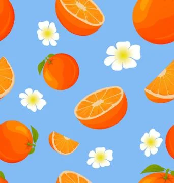 Seamless pattern with oranges and slices.Tropical citrus fruit. Stock Illustration