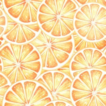 Seamless pattern with oranges fruit round slice. Watercolor hand drawn Stock Illustration