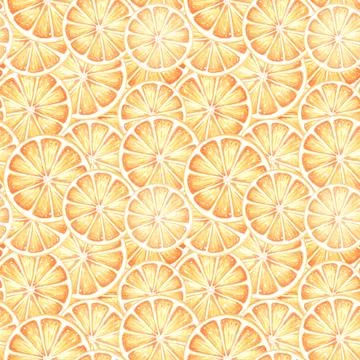 Seamless pattern with oranges fruit round slice. Watercolor hand drawn Illustrazione stock