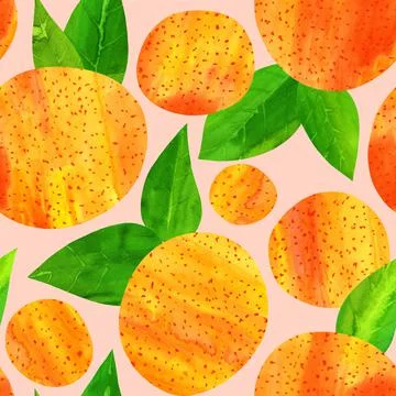 Seamless pattern oranges with leaves watercolor Stock Illustration