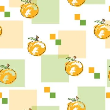 Seamless pattern with oranges vector and abstract squares Illustrazione stock