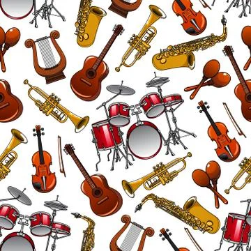 Seamless pattern of orchestra musical instruments Stock Illustration