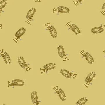 Seamless pattern orchestra tuba cartoon vector Stock Illustration