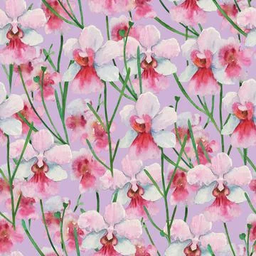 Seamless pattern with orchid Vanda Miss Joaquim, national Singapore flower Stock Illustration