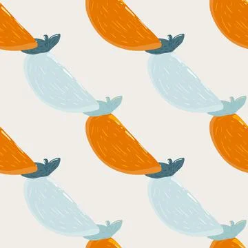 Seamless pattern with organic blue and orange abstract persimmons slice print Stock Illustration
