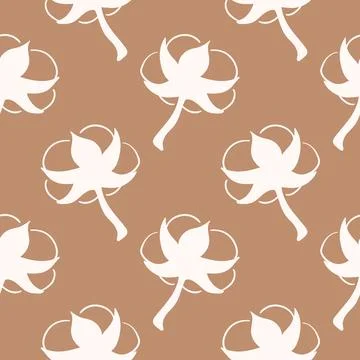 Seamless pattern with organic cotton plant flower. Minimalist textile print with Stock Illustration