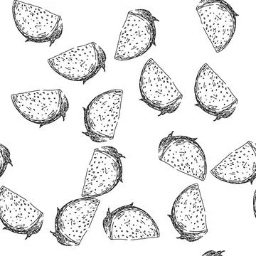 Seamless pattern organic dragon fruit sketch hand drawn Stock Illustration