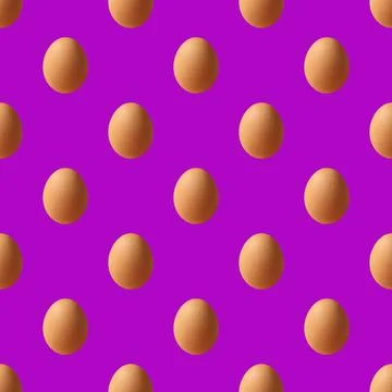 Seamless Pattern of Organic Hen Egg on Purple Background Foto stock
