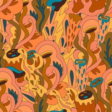 Seamless pattern with organic nature elements. Hand drawn artistic texture with Stock Illustration