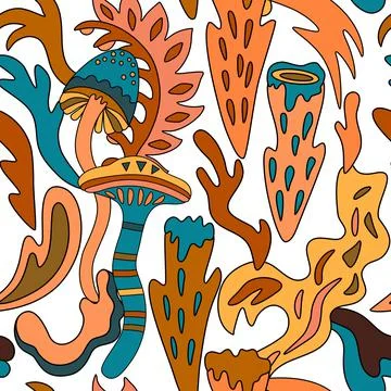 Seamless pattern with organic nature elements. Hand drawn artistic texture with Stock Illustration