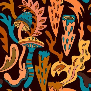 Seamless pattern with organic nature elements. Hand drawn artistic texture with 스톡 일러스트