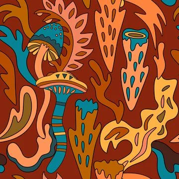 Seamless pattern with organic nature elements. Hand drawn artistic texture with Illustrazione stock