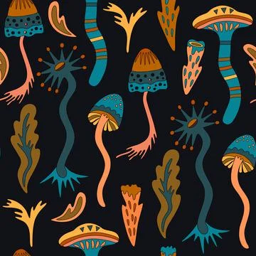 Seamless pattern with organic nature elements. Hand drawn artistic texture with Illustrazione stock