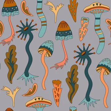 Seamless pattern with organic nature elements. Hand drawn artistic texture with Stock Illustration