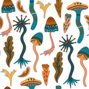 Seamless pattern with organic nature elements. Hand drawn artistic texture with Illustrazione stock