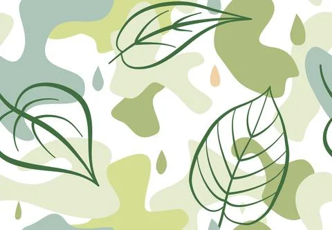 Seamless pattern with organic shape blots in memphis style. Stylish floral decor Stock Illustration