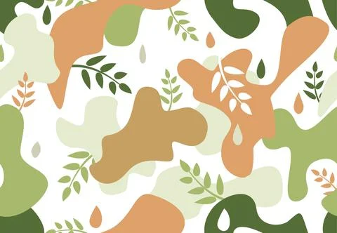 Seamless pattern with organic shape blots in memphis style. Stylish floral decor Stock Illustration