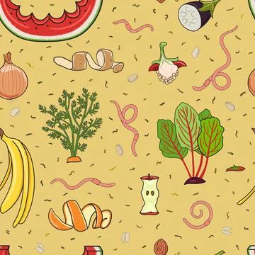 Seamless pattern with organic waste. Leftovers, spoiled products, kitchen scr Stock Illustration