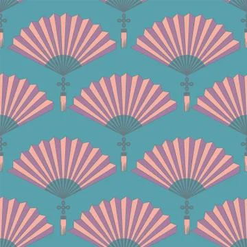 Seamless pattern of oriental chinese hand fan Stock Illustration