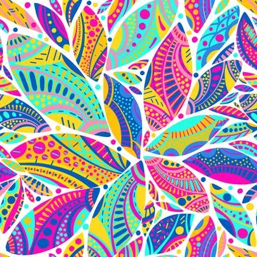 Seamless pattern. Oriental leaves. Bright ornament on a white background. Stock Illustration