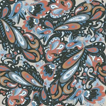 Seamless pattern with oriental ornament. Black, orange, blue, re Stock Illustration