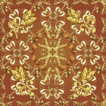 Seamless pattern oriental ornament. Vector golden textile print. Golden pattern 스톡 일러스트