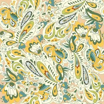 Seamless pattern with oriental ornament. Yellow, gold, beige, bl Stockillustratie