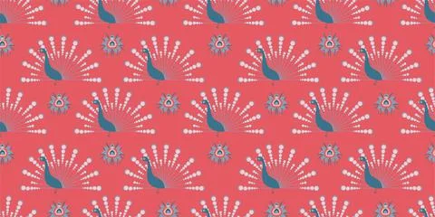 Seamless pattern in oriental style. Peacock pattern. Pink pattern. Vector ill 스톡 일러스트