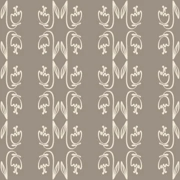 Seamless pattern ornament of cute tulips flowers. Vector illustration outline Stock Illustration