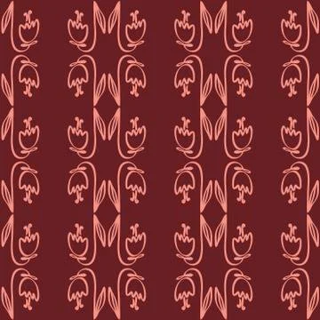 Seamless pattern ornament of cute tulips flowers. Vector illustration outline Stock Illustration